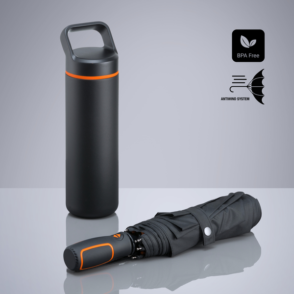 Outdoor Set: stainless steel water bottle 650 ml & automatic umbrella