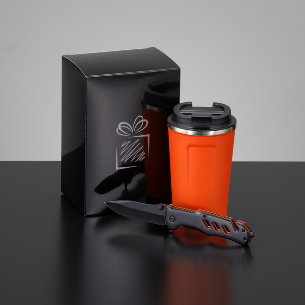 CONJUNTO PARA CONDUCTOR: TAZA PARA CAFÉ NORDIC 350 ML & CUCHILLO DE EMERGENCIA OPTIMA