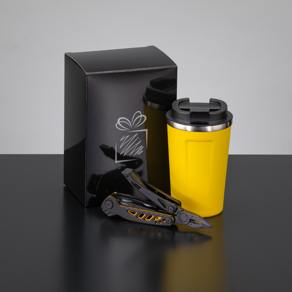 CONJUNTO DE VIAJE: TAZA PARA CAFÉ NORDIC 350 ML & MULTIHERRAMIENTA OPTIMA