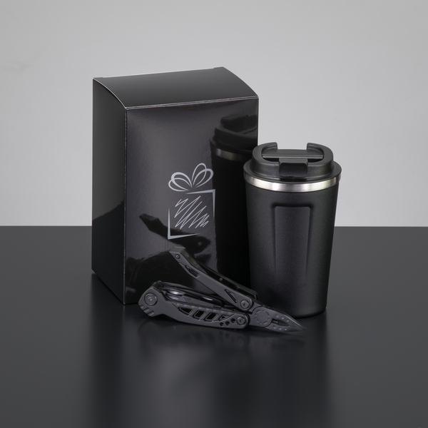 CONJUNTO DE VIAJE: TAZA PARA CAFÉ NORDIC 350 ML & MULTIHERRAMIENTA OPTIMA
