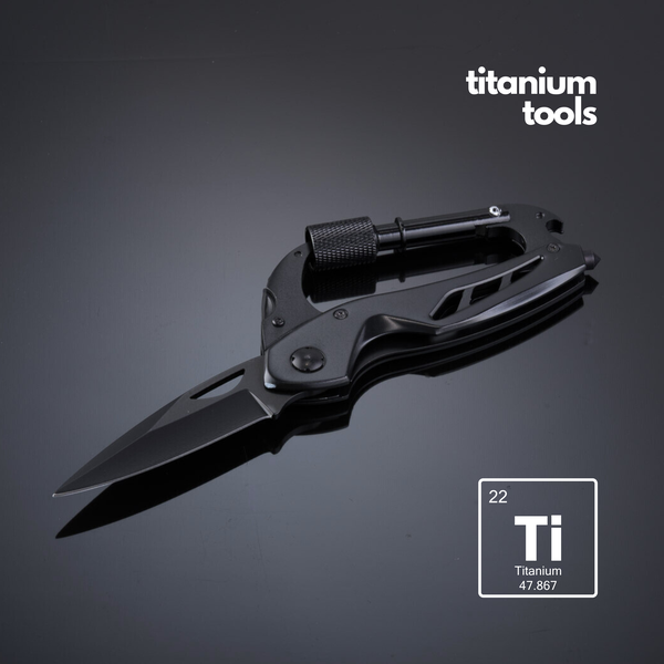 TITANIUM-COATED STEEL MULTI-FUNCTION TOOL OPTIMA WITH CARABINER